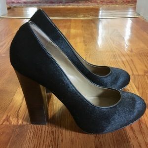 Ann Taylor Delaney calf hair platform black heels
